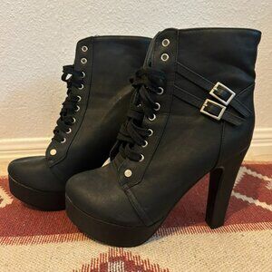 Women's Black High Heel Combat Boots